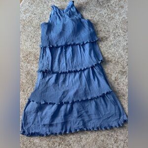 Blue Tiered Pleated Dress